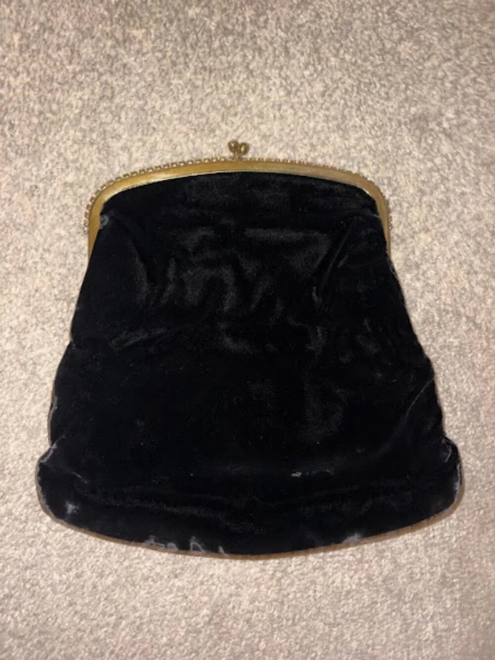 Vintage Garay Black Velvet Folding Clutch Purse, Kiss Lock Rhinestone Trim